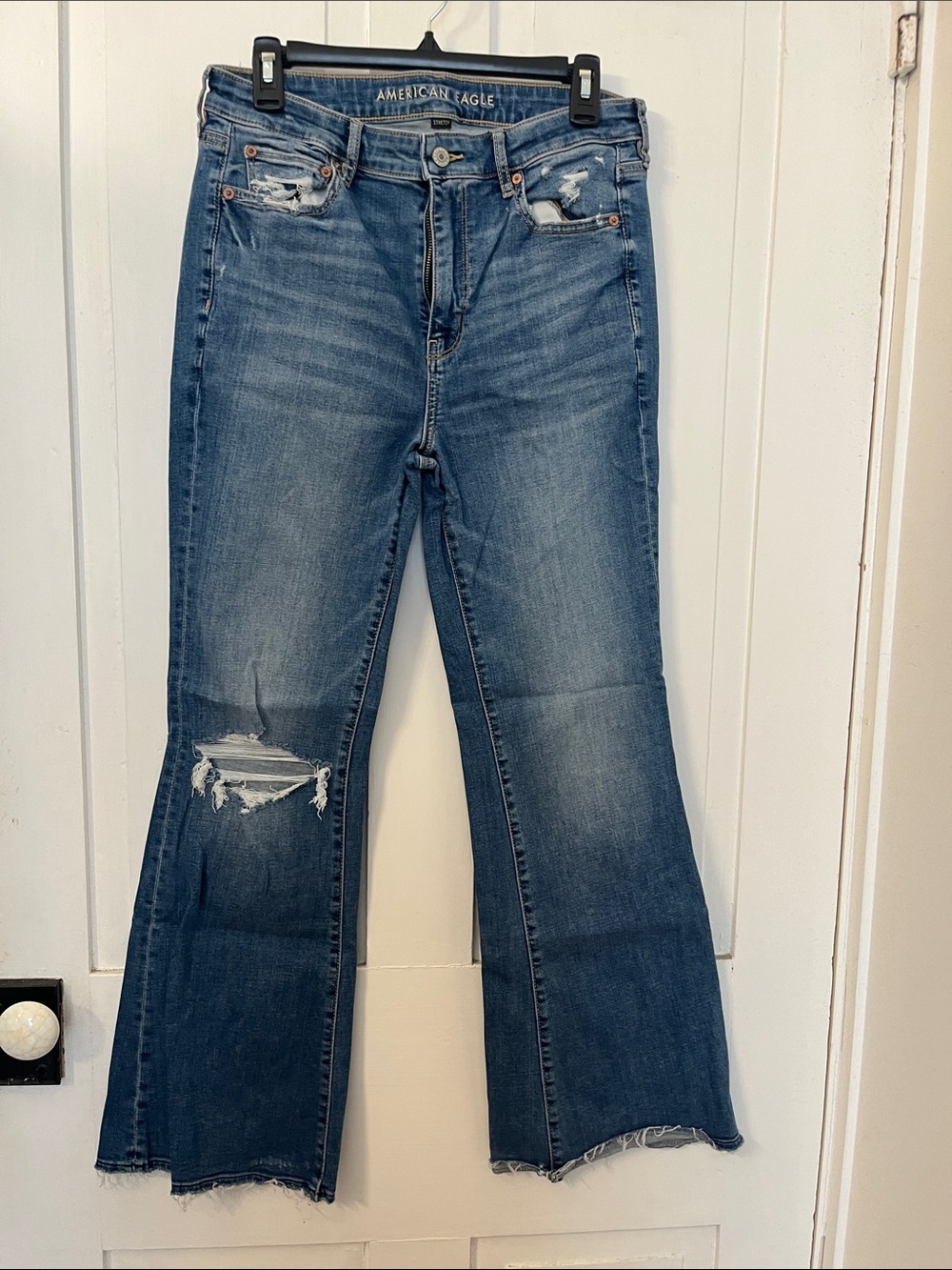 American Eagle Outfitters Distressed Flare Jeans - Blue